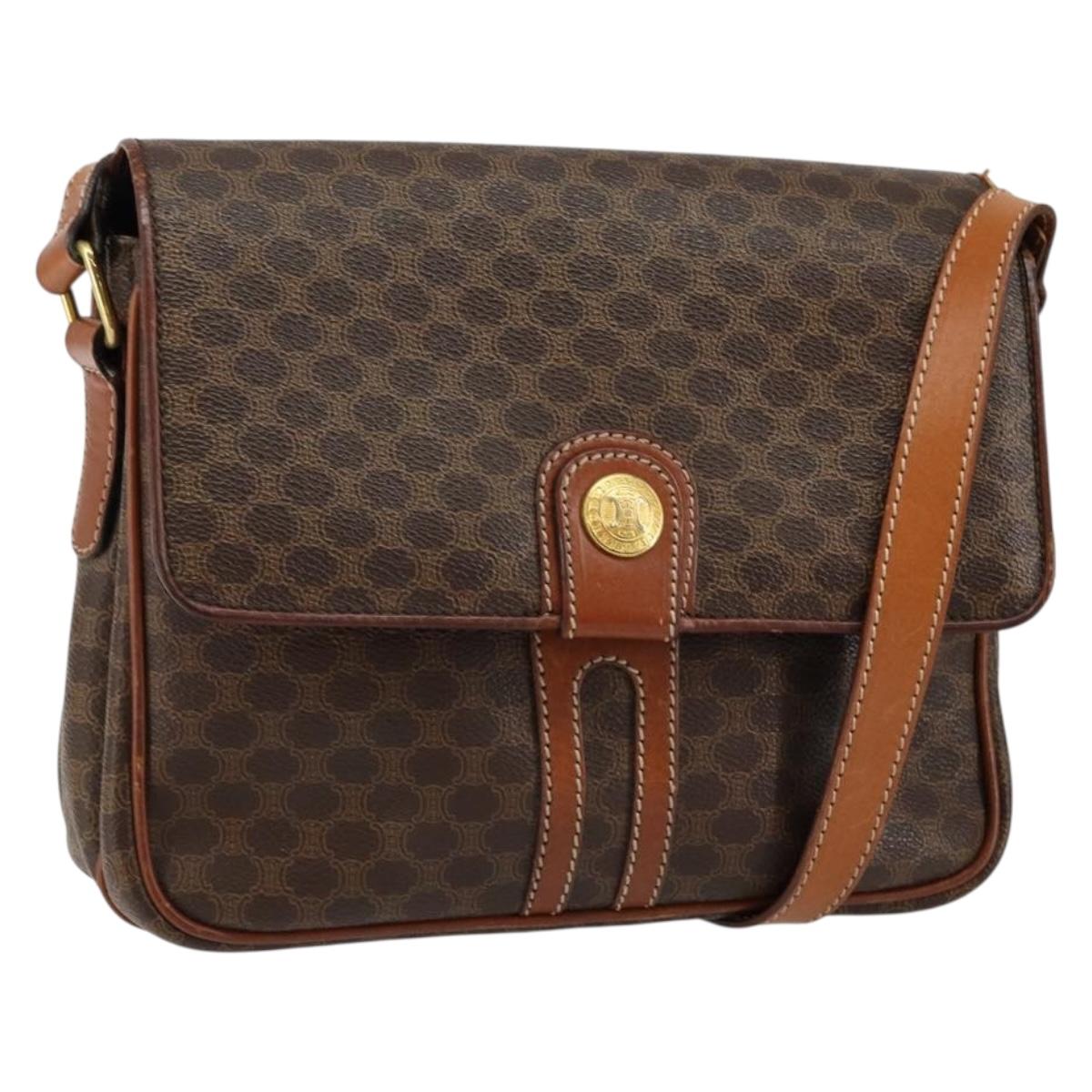 CELINE Macadam Canvas Shoulder Bag PVC Leather Brown Auth ki6056