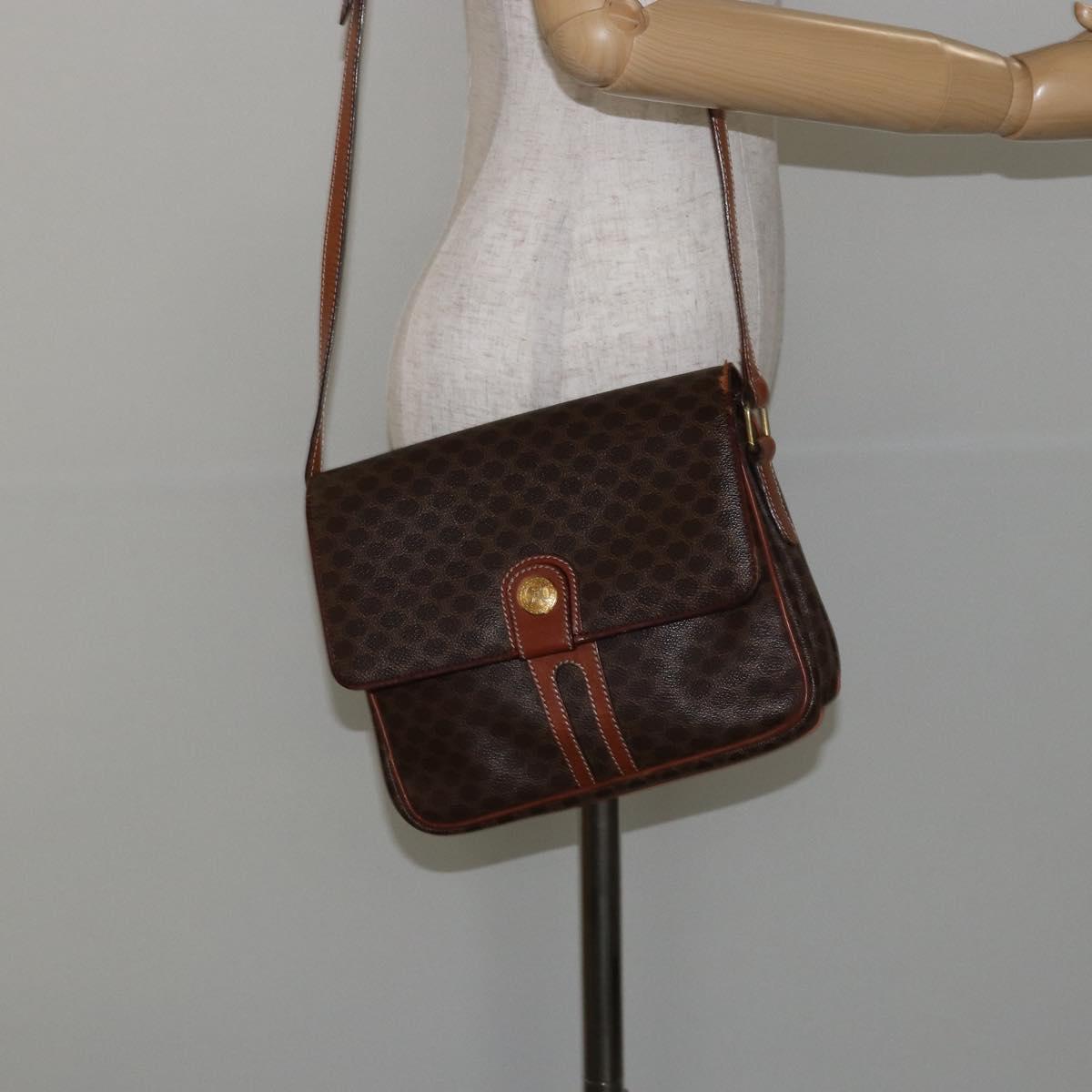 CELINE Macadam Canvas Shoulder Bag PVC Leather Brown Auth ki6056