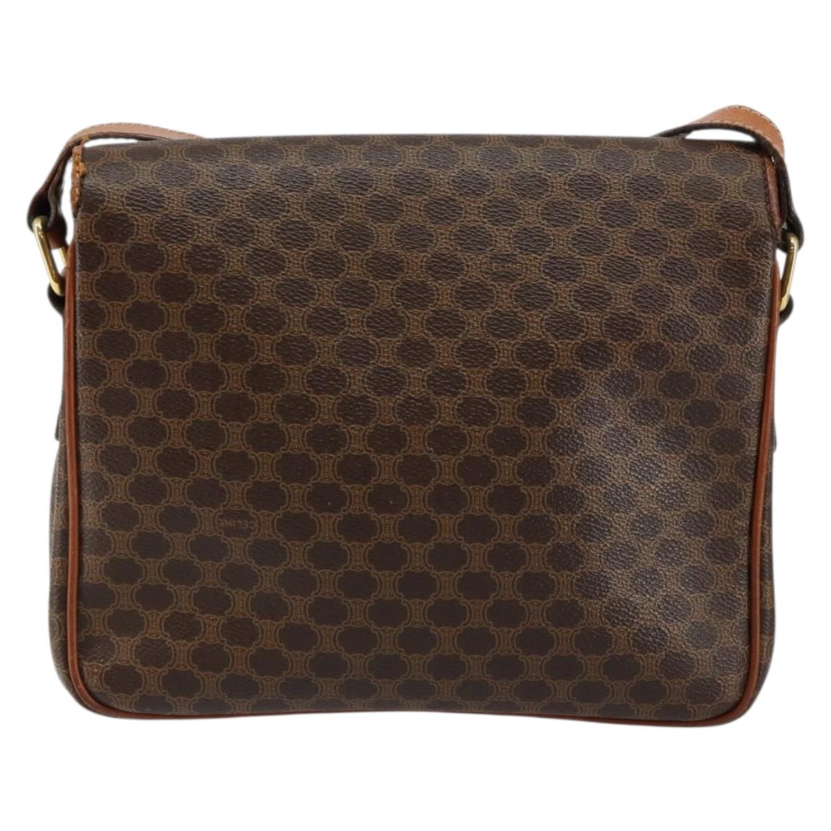 CELINE Macadam Canvas Shoulder Bag PVC Leather Brown Auth ki6056