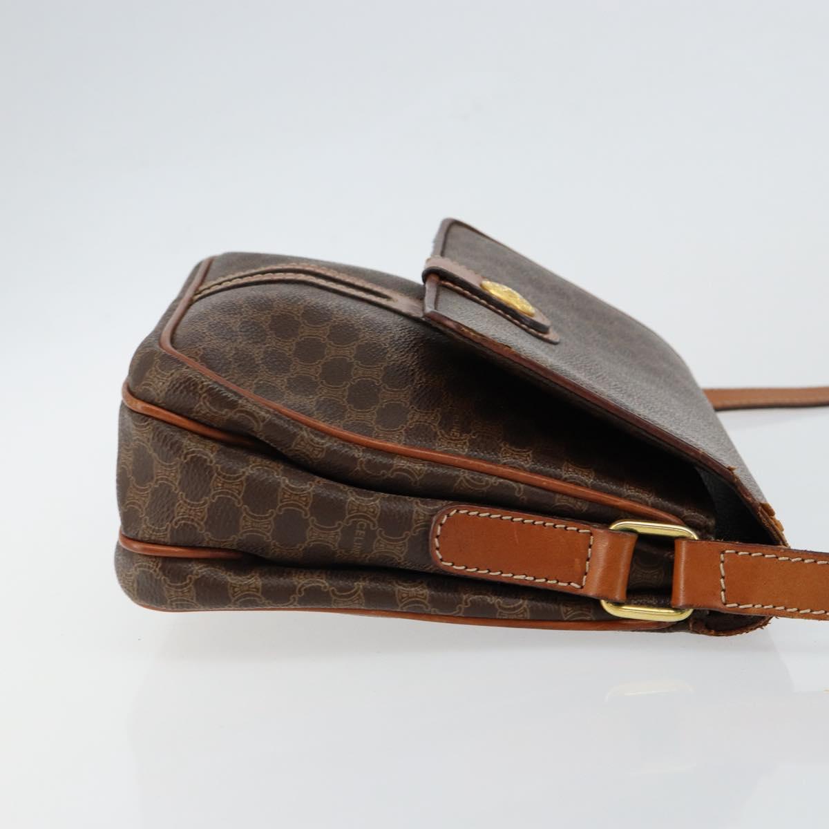 CELINE Macadam Canvas Shoulder Bag PVC Leather Brown Auth ki6056