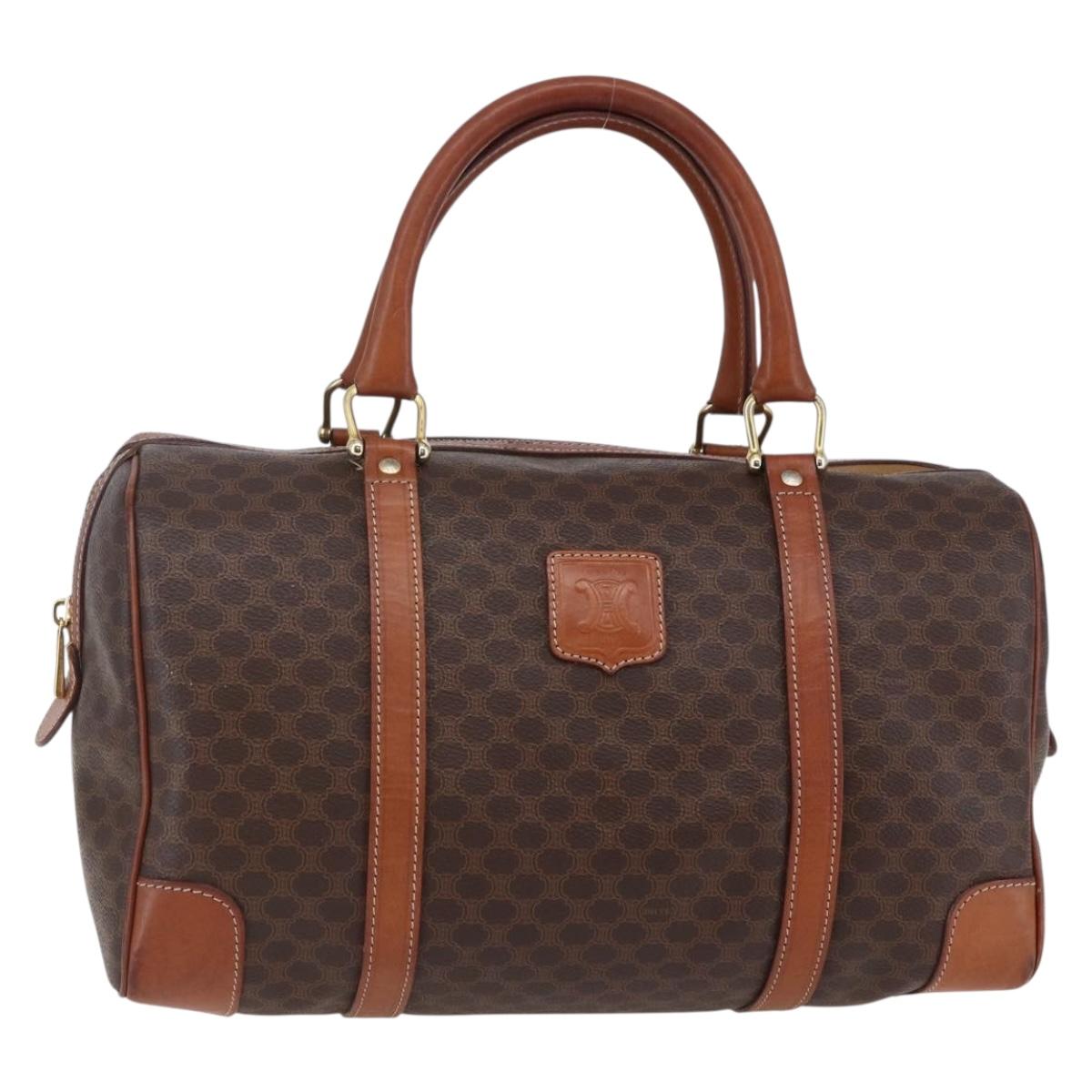 CELINE Macadam Canvas Mini Boston Bag PVC Leather Brown Auth ki6058