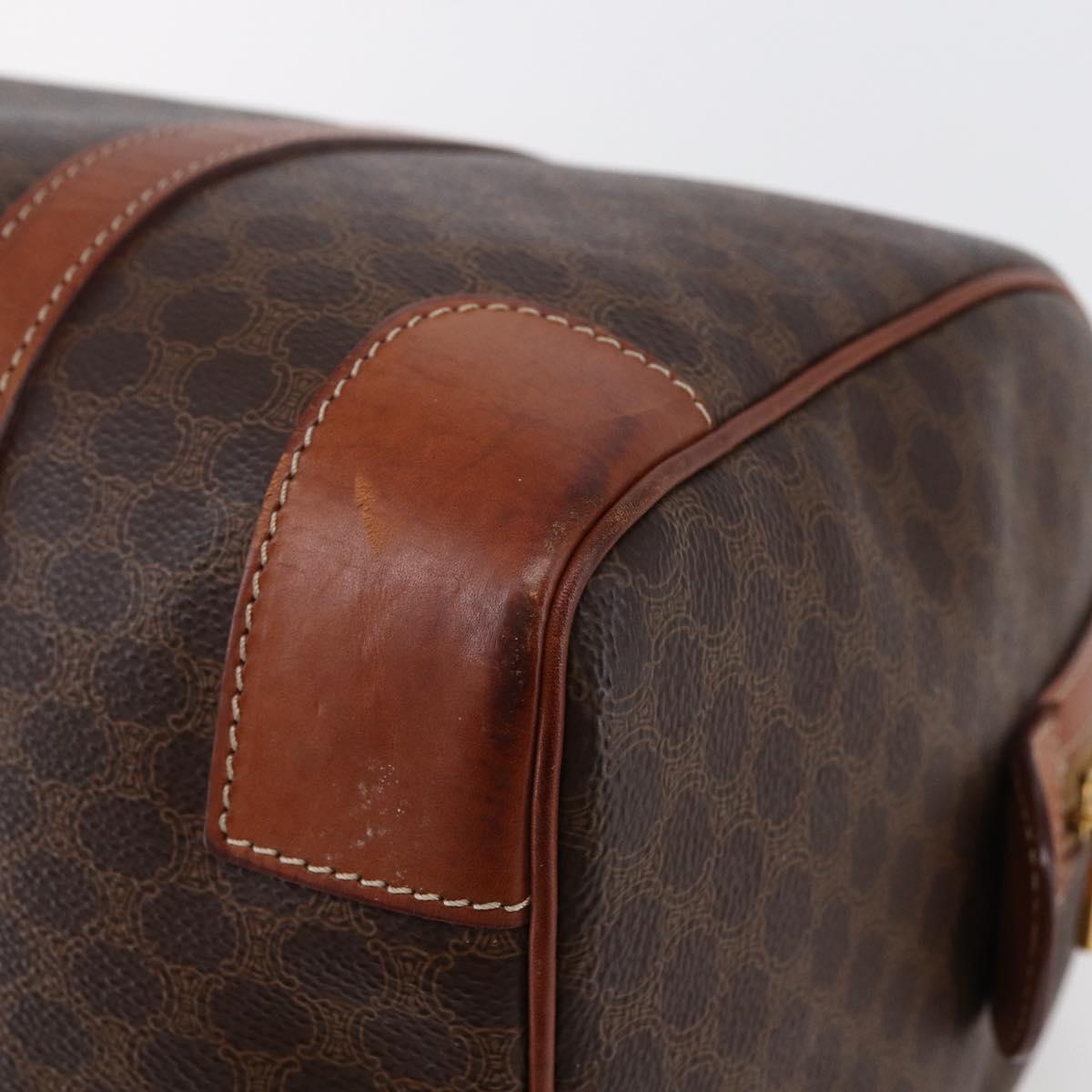 CELINE Macadam Canvas Mini Boston Bag PVC Leather Brown Auth ki6058