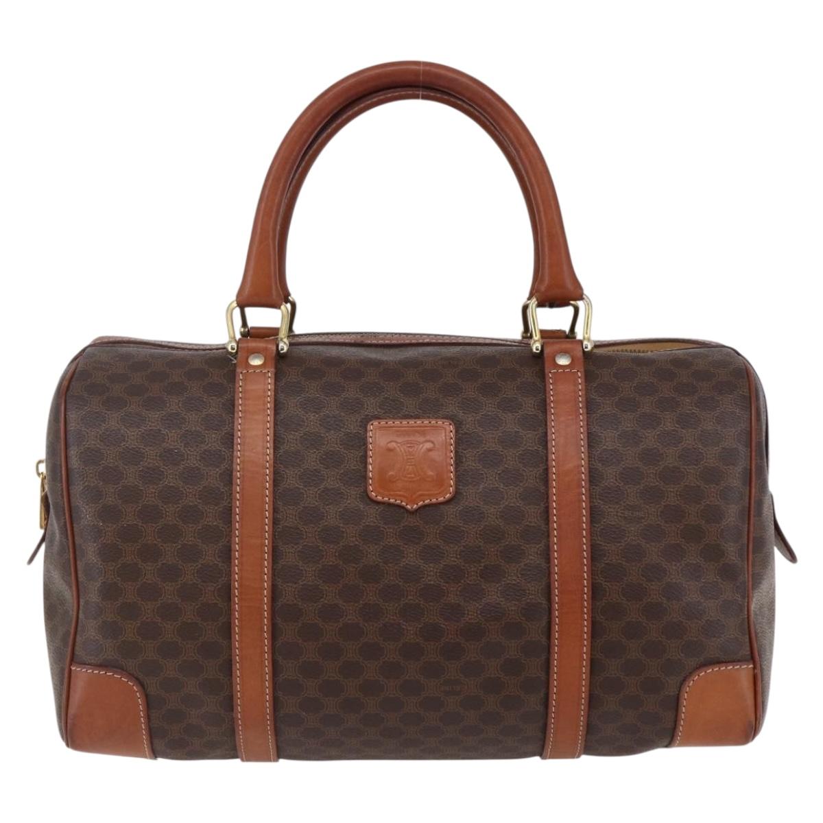 CELINE Macadam Canvas Mini Boston Bag PVC Leather Brown Auth ki6058