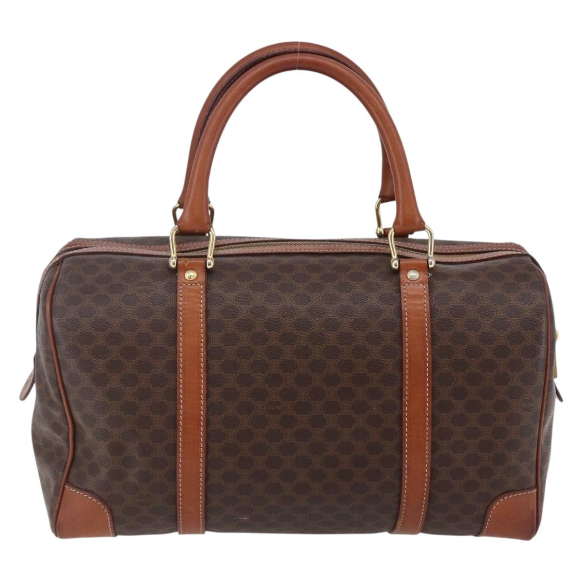 CELINE Macadam Canvas Mini Boston Bag PVC Leather Brown Auth ki6058