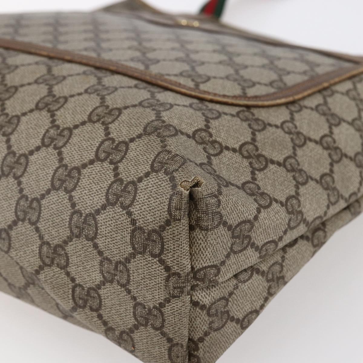 GUCCI GG Supreme Web Sherry Line Tote Bag PVC Leather Beige Red Auth ki6059