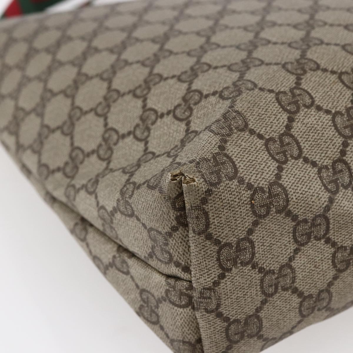 GUCCI GG Supreme Web Sherry Line Tote Bag PVC Leather Beige Red Auth ki6059