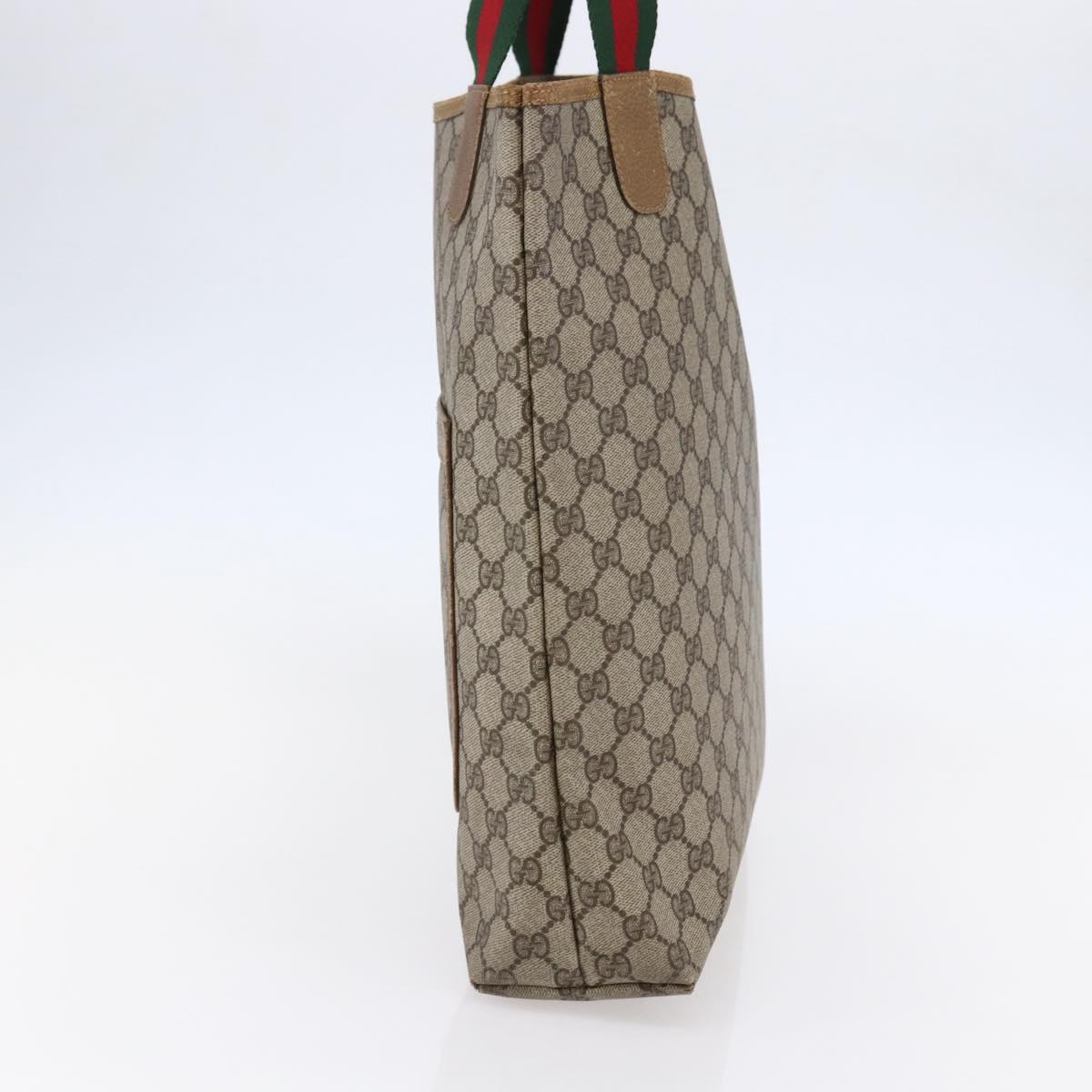 GUCCI GG Supreme Web Sherry Line Tote Bag PVC Leather Beige Red Auth ki6059
