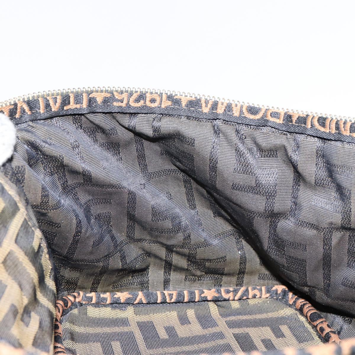 FENDI Zucca Canvas Vanity Hand Bag Brown Black Auth ki6064