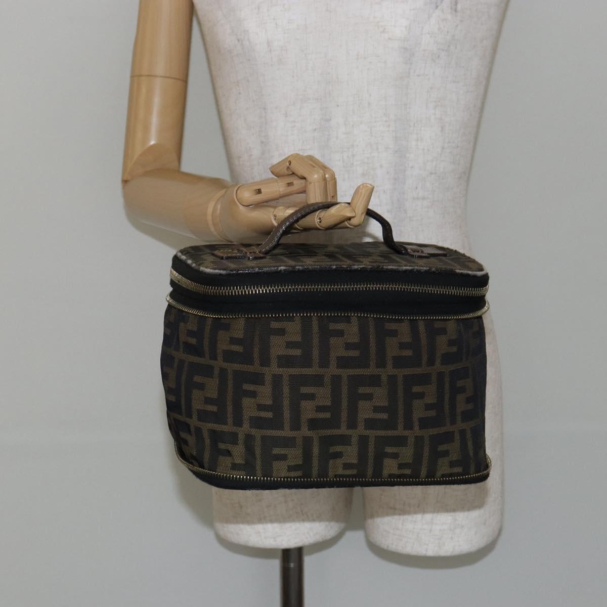 FENDI Zucca Canvas Vanity Hand Bag Brown Black Auth ki6064