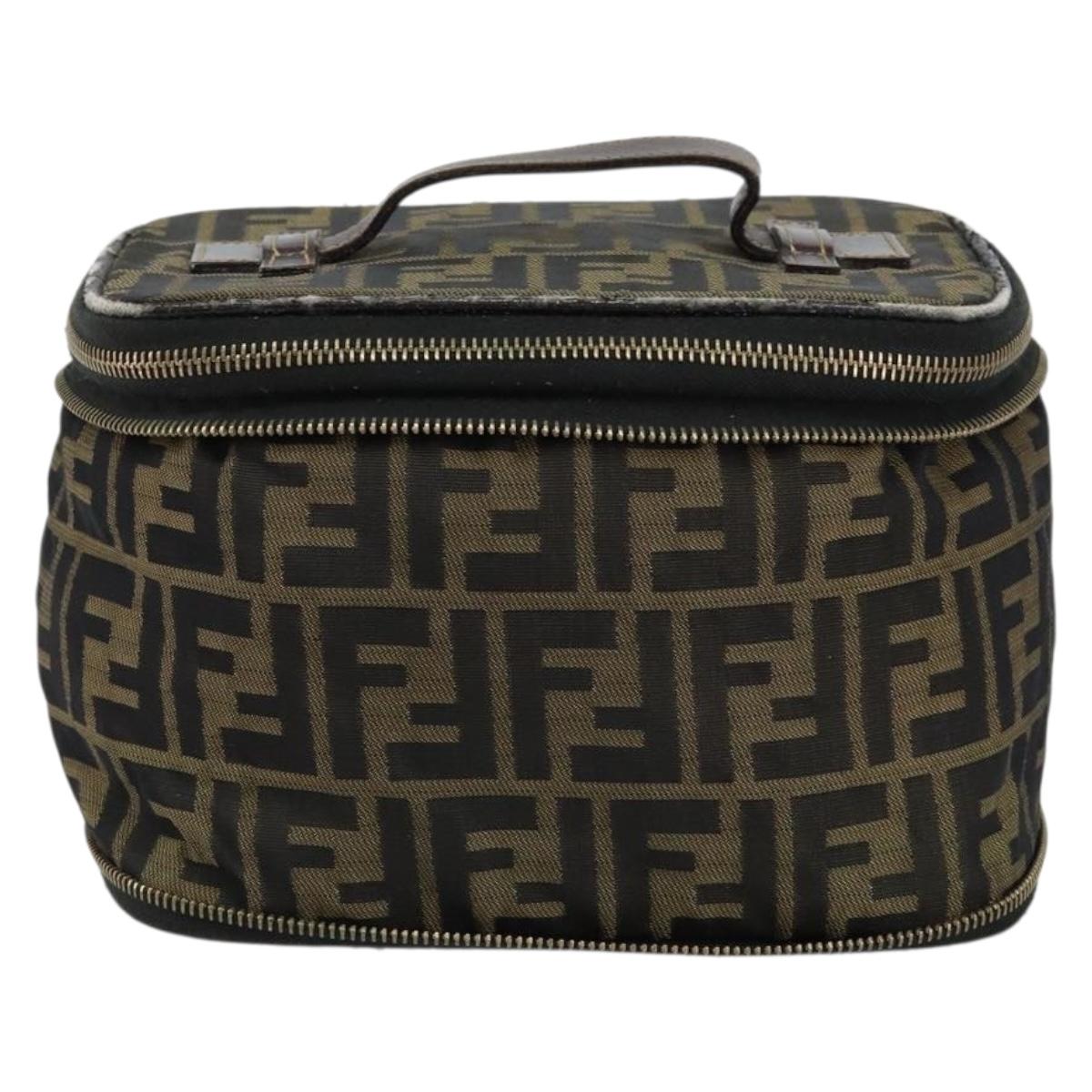 FENDI Zucca Canvas Vanity Hand Bag Brown Black Auth ki6064