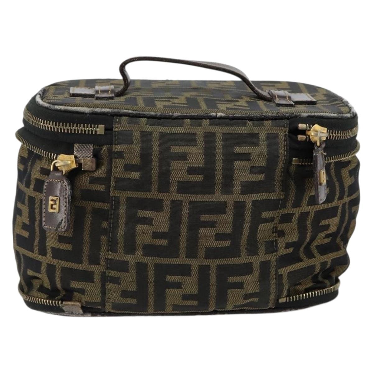 FENDI Zucca Canvas Vanity Hand Bag Brown Black Auth ki6064