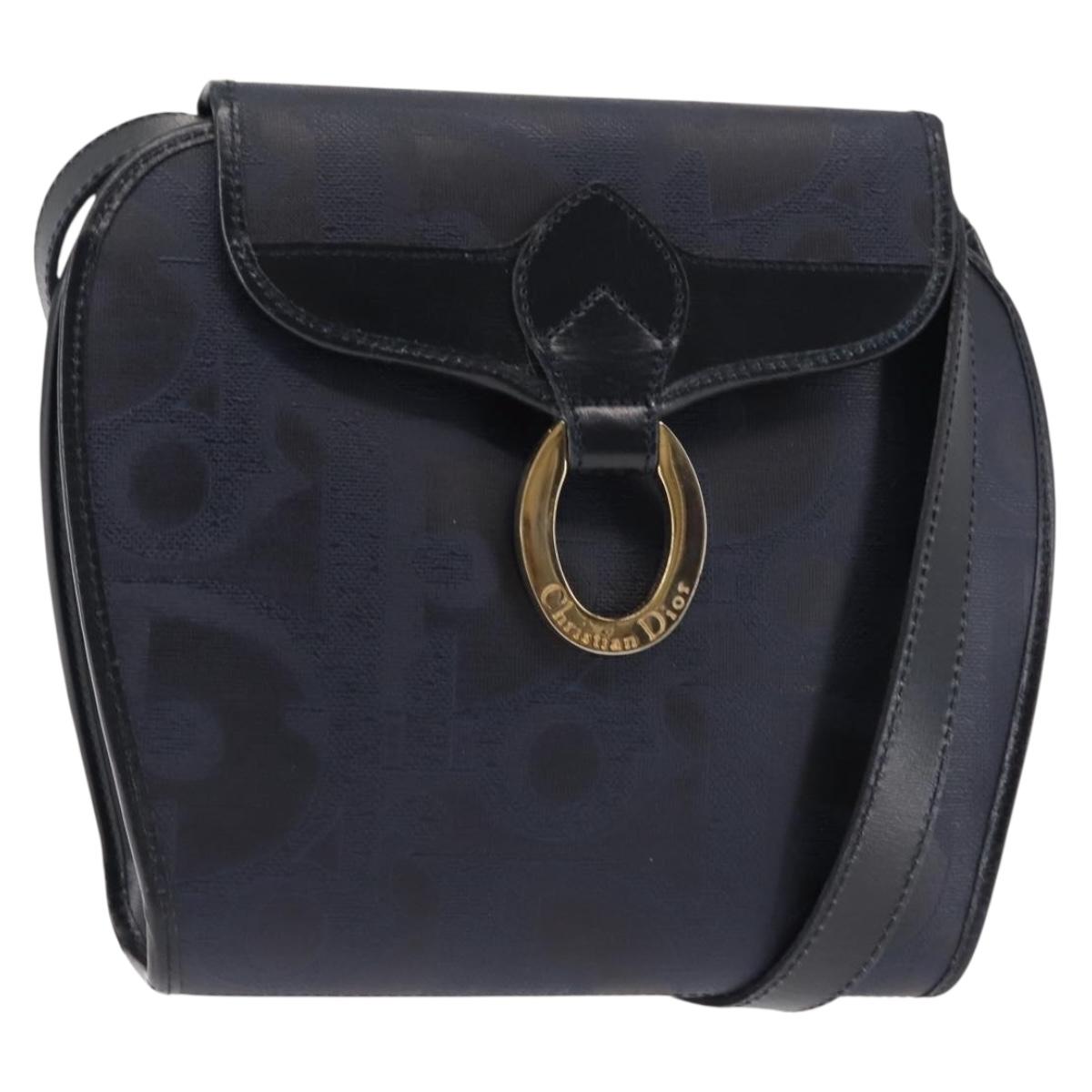 Christian Dior Trotter Canvas Shoulder Bag PVC Leather Navy Auth ki6068