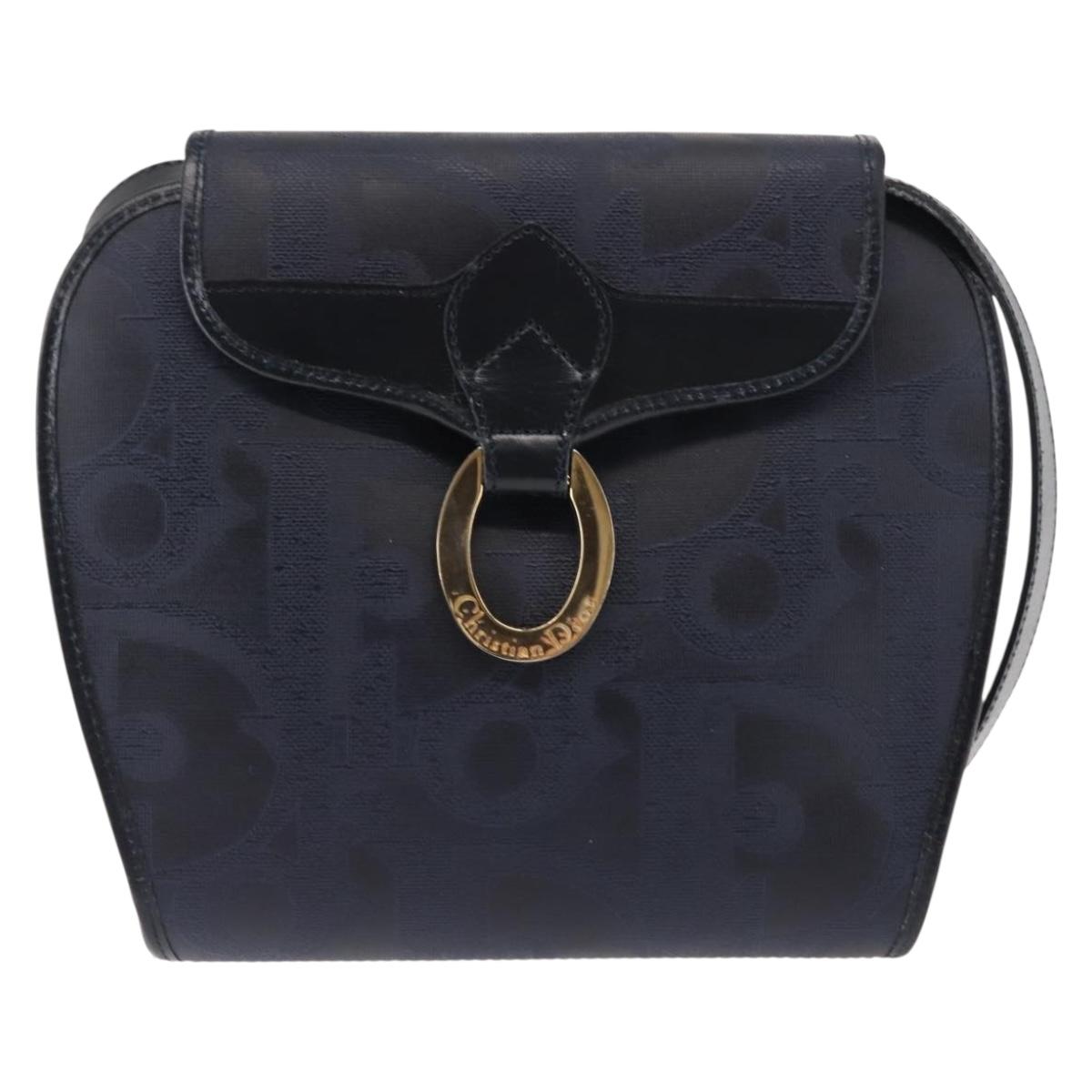 Christian Dior Trotter Canvas Shoulder Bag PVC Leather Navy Auth ki6068