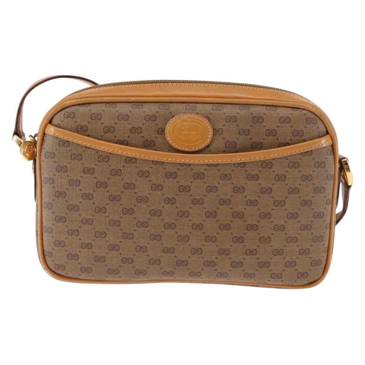 GUCCI Micro GG Canvas Shoulder Bag PVC Leather Beige Auth ki6069