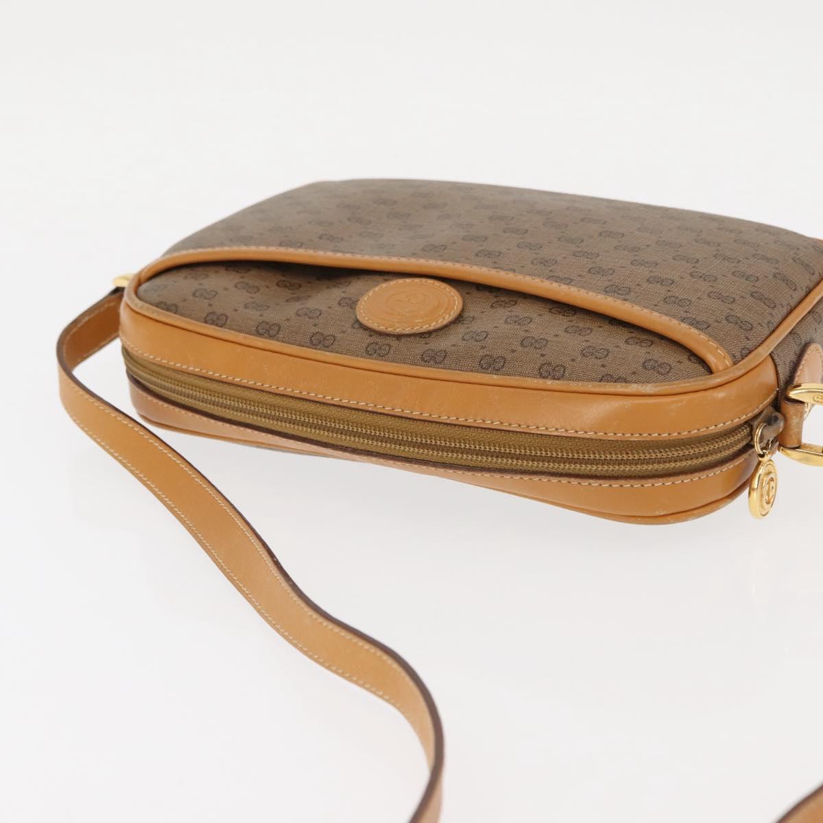 GUCCI Micro GG Canvas Shoulder Bag PVC Leather Beige Auth ki6069