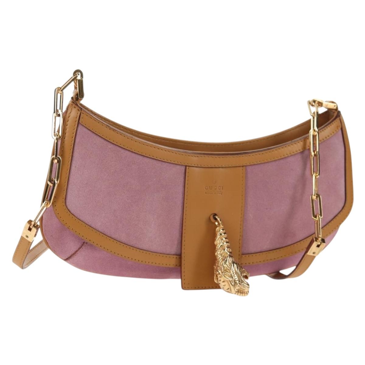 GUCCI Shoulder Bag Suede Leather Pink Beige Auth ki6070V