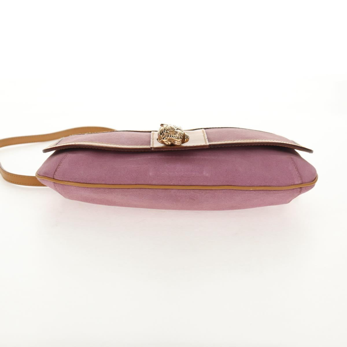 GUCCI Shoulder Bag Suede Leather Pink Beige Auth ki6070V