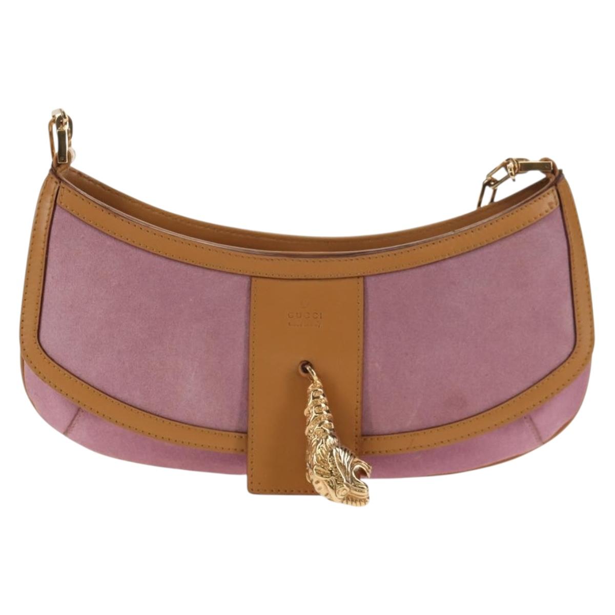 GUCCI Shoulder Bag Suede Leather Pink Beige Auth ki6070V