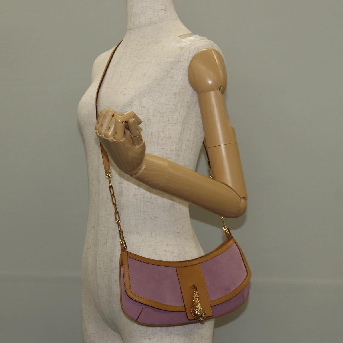 GUCCI Shoulder Bag Suede Leather Pink Beige Auth ki6070V