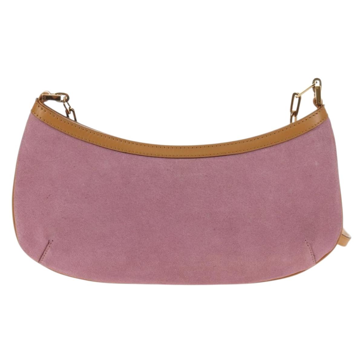 GUCCI Shoulder Bag Suede Leather Pink Beige Auth ki6070V
