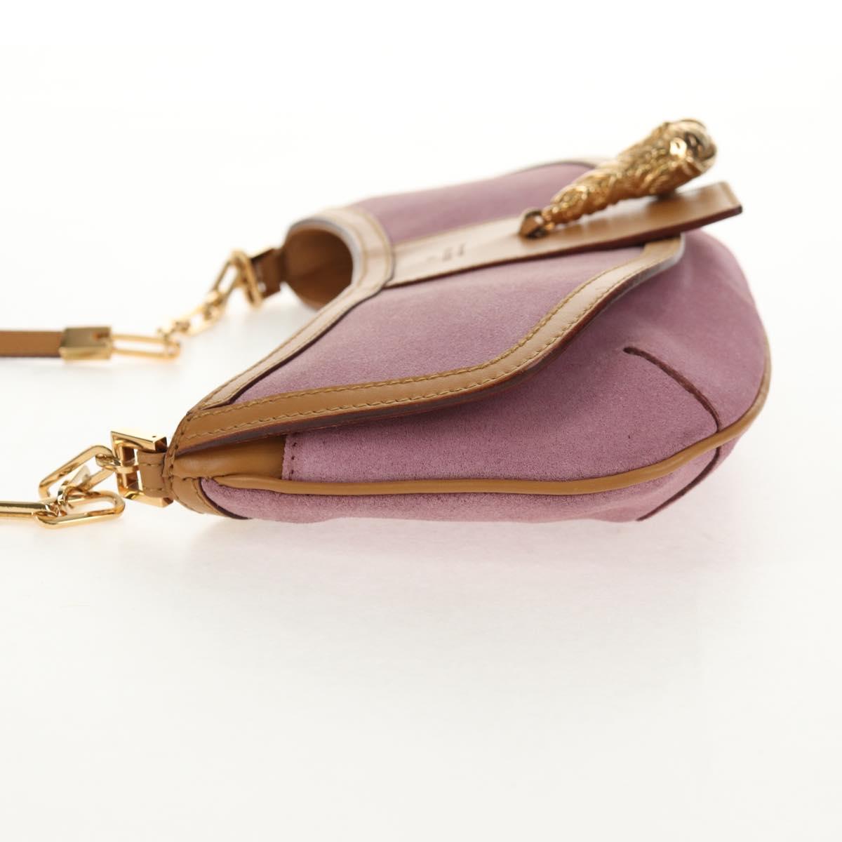 GUCCI Shoulder Bag Suede Leather Pink Beige Auth ki6070V