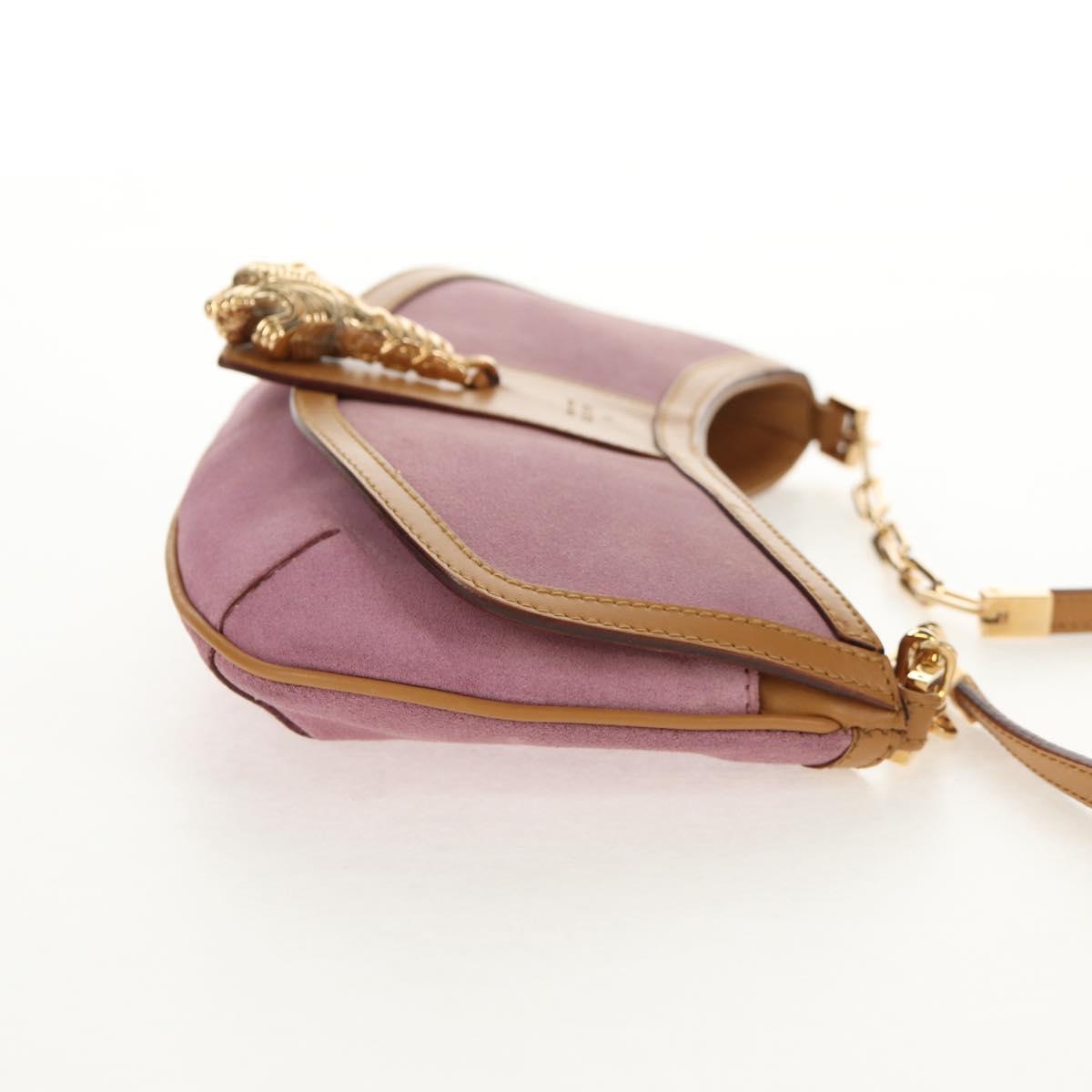 GUCCI Shoulder Bag Suede Leather Pink Beige Auth ki6070V