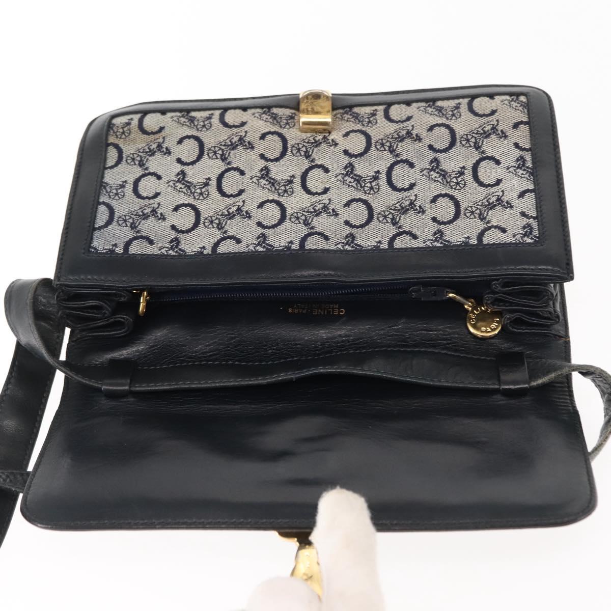 CELINE C Macadam Canvas Shoulder Bag Navy Auth ki6071