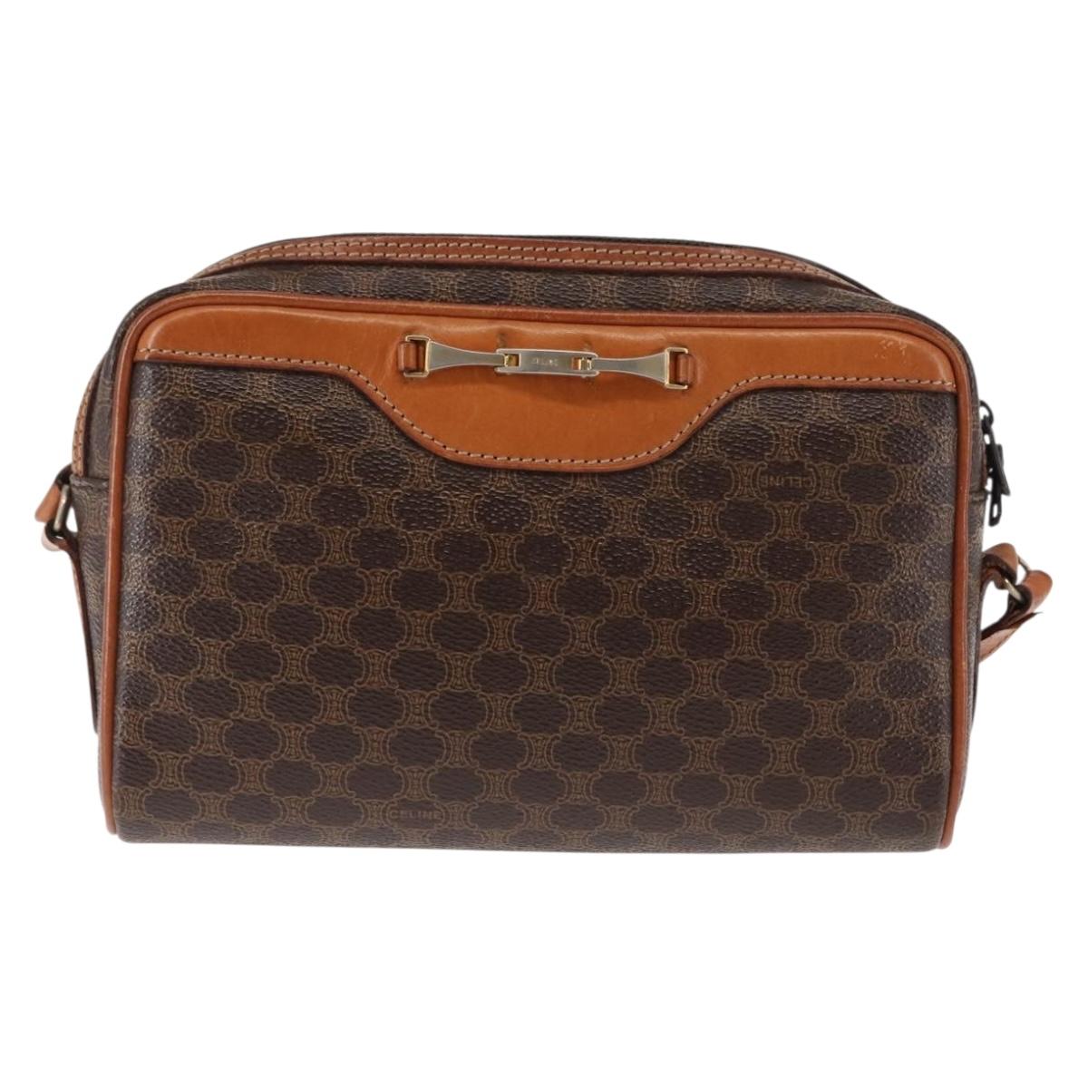 CELINE Macadam Canvas Shoulder Bag PVC Leather Brown Auth ki6072