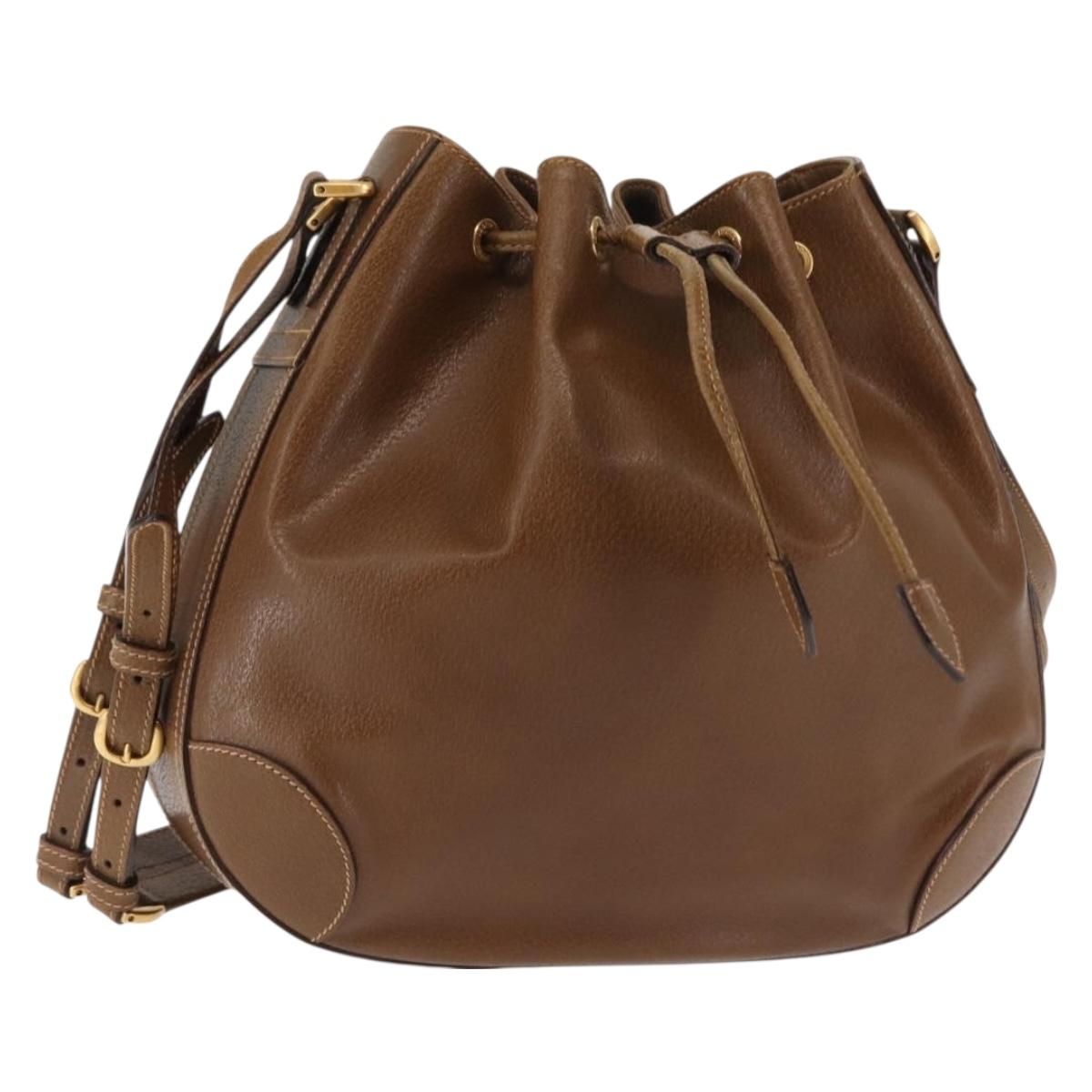 GUCCI Shoulder Bag Leather Brown Auth ki6074