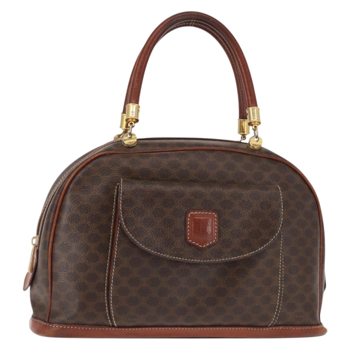 CELINE Macadam Canvas Hand Bag PVC Leather Brown Auth ki6075