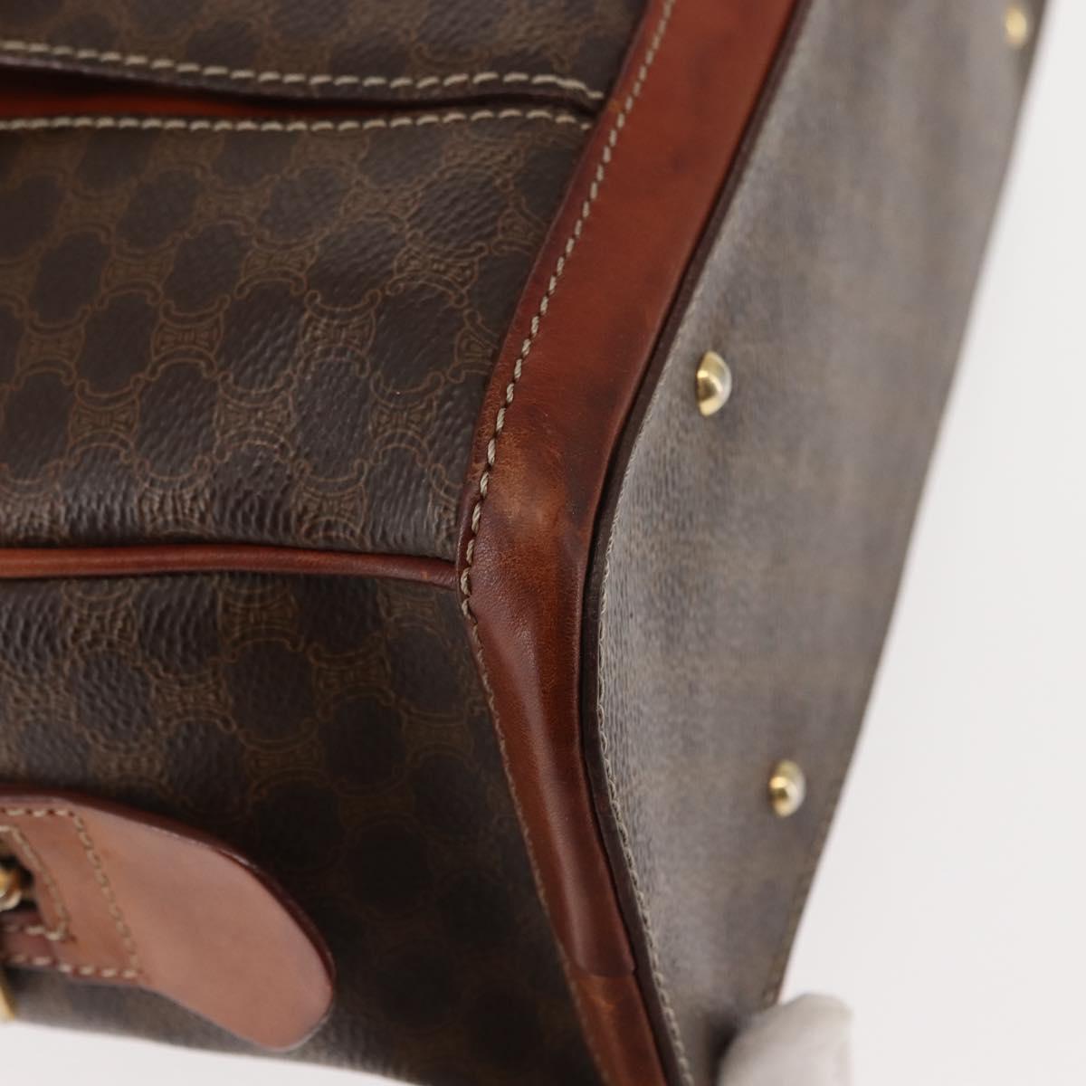 CELINE Macadam Canvas Hand Bag PVC Leather Brown Auth ki6075