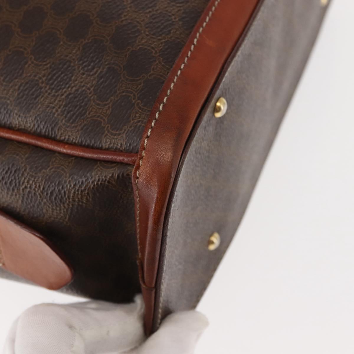 CELINE Macadam Canvas Hand Bag PVC Leather Brown Auth ki6075