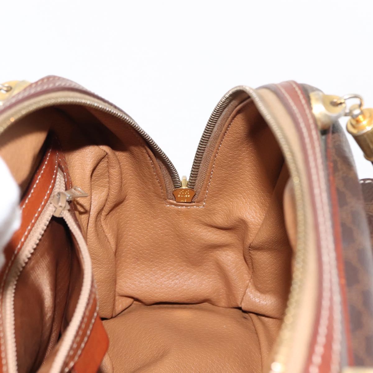 CELINE Macadam Canvas Hand Bag PVC Leather Brown Auth ki6075