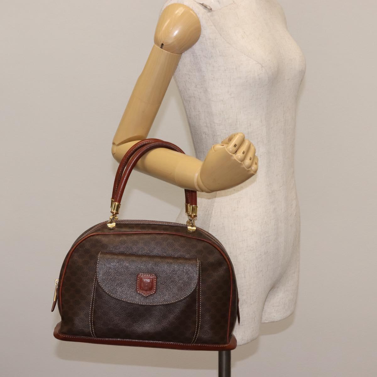 CELINE Macadam Canvas Hand Bag PVC Leather Brown Auth ki6075