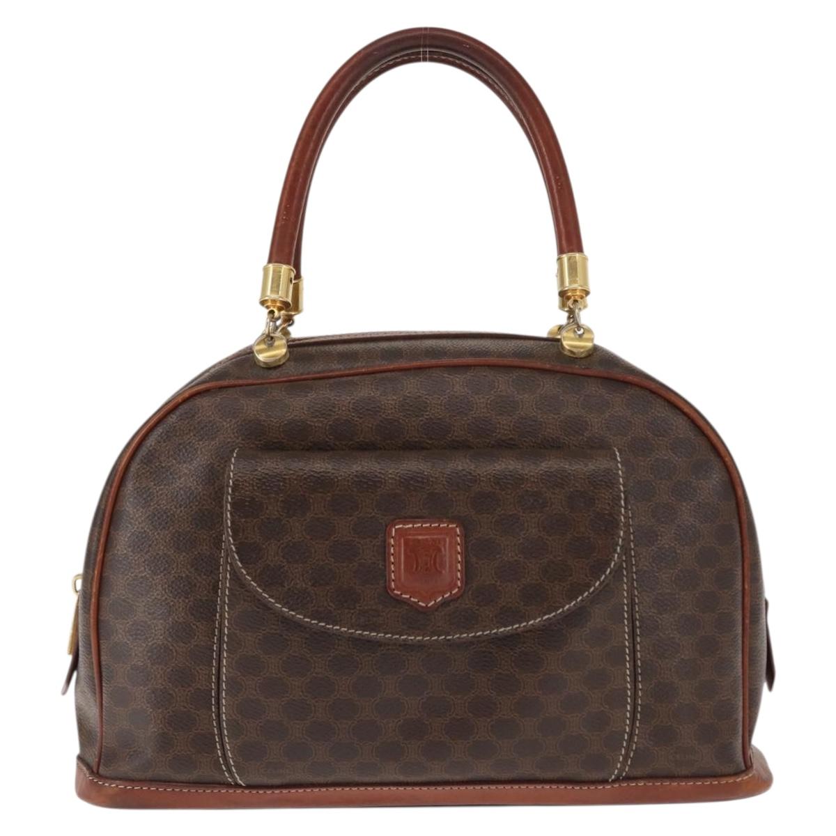 CELINE Macadam Canvas Hand Bag PVC Leather Brown Auth ki6075