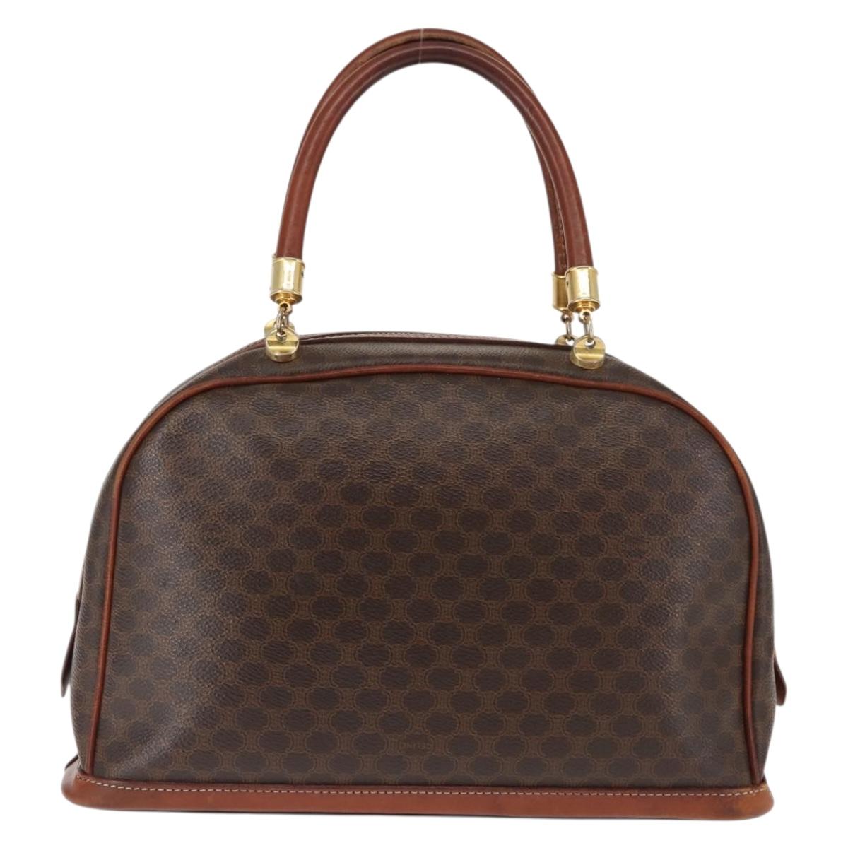 CELINE Macadam Canvas Hand Bag PVC Leather Brown Auth ki6075