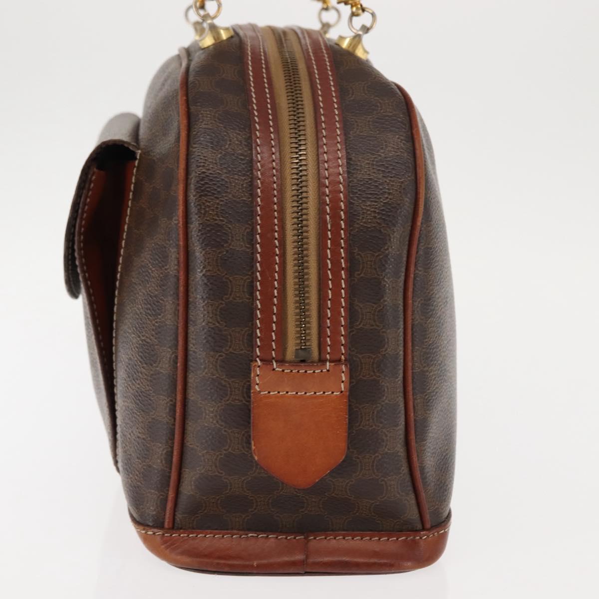 CELINE Macadam Canvas Hand Bag PVC Leather Brown Auth ki6075