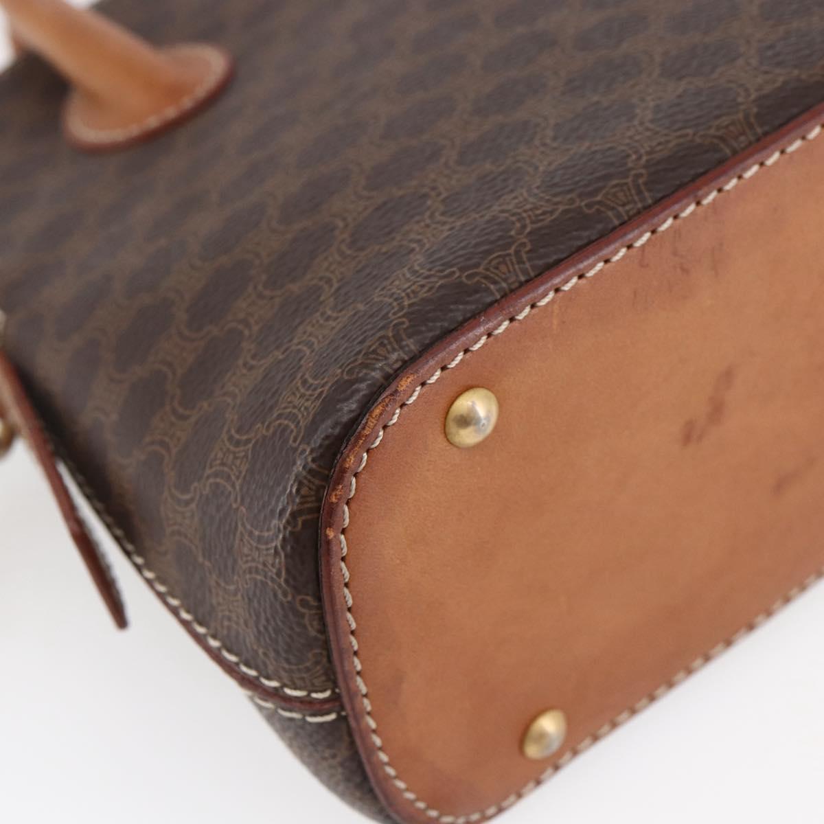 CELINE Macadam Canvas Hand Bag PVC Leather Brown Auth ki6076