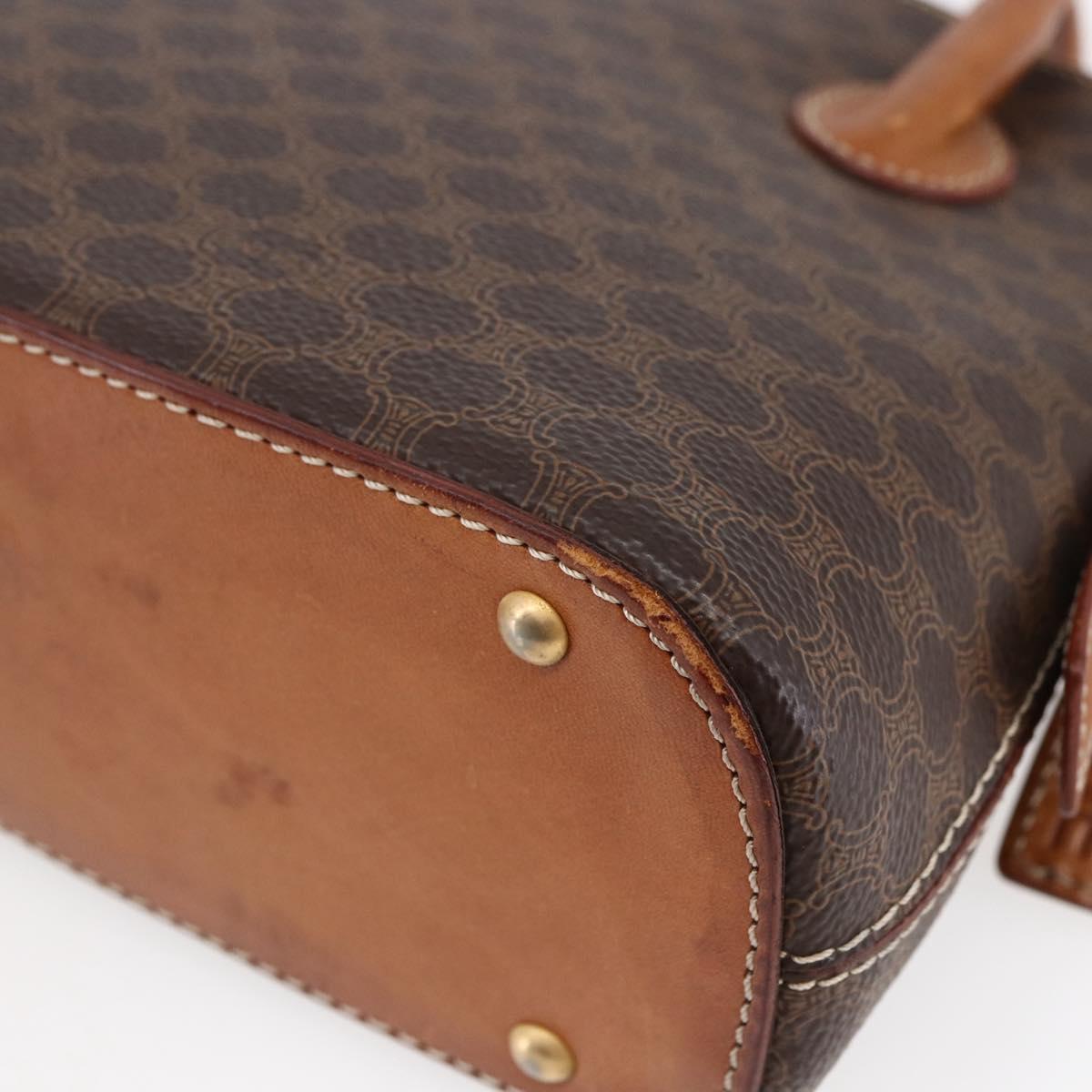CELINE Macadam Canvas Hand Bag PVC Leather Brown Auth ki6076