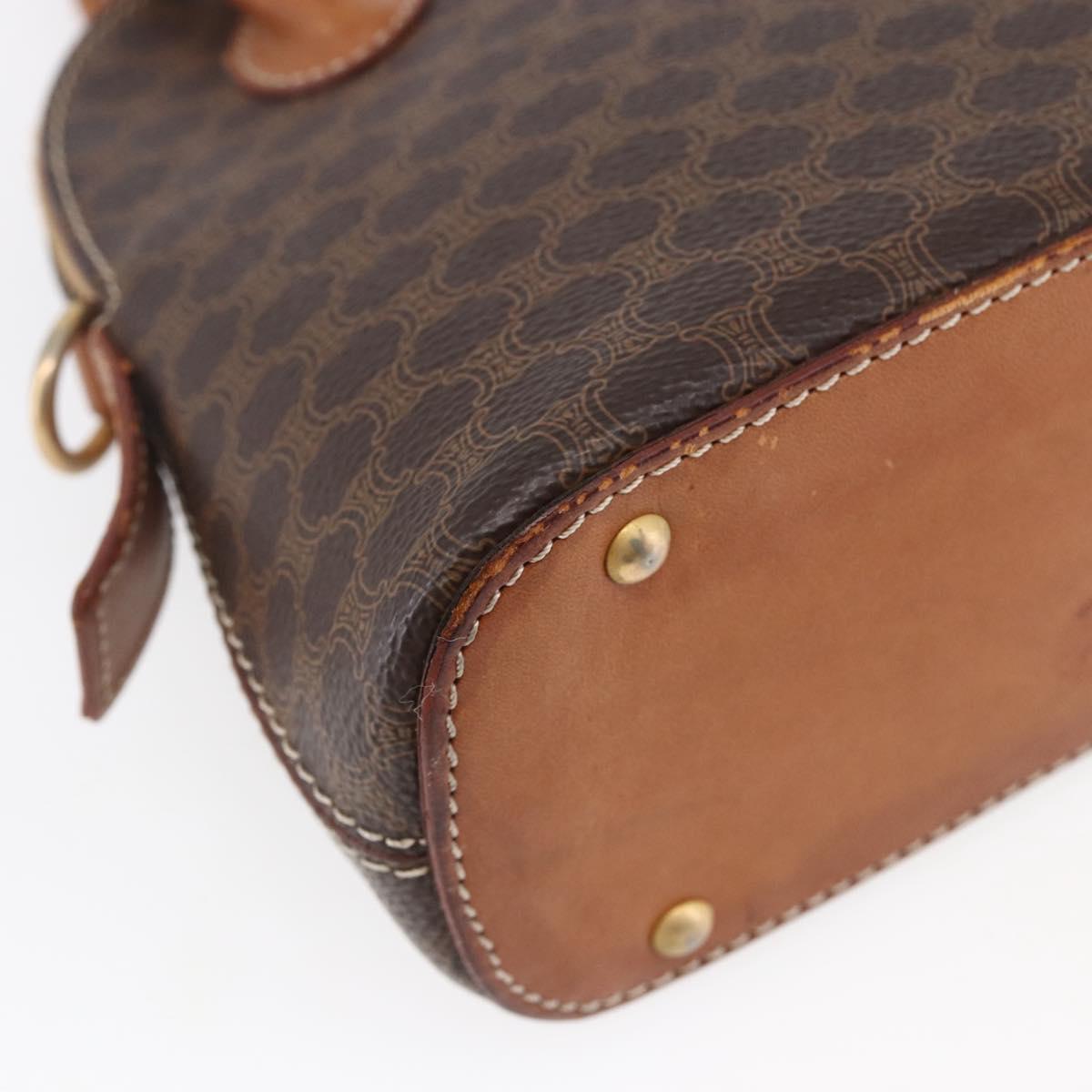 CELINE Macadam Canvas Hand Bag PVC Leather Brown Auth ki6076