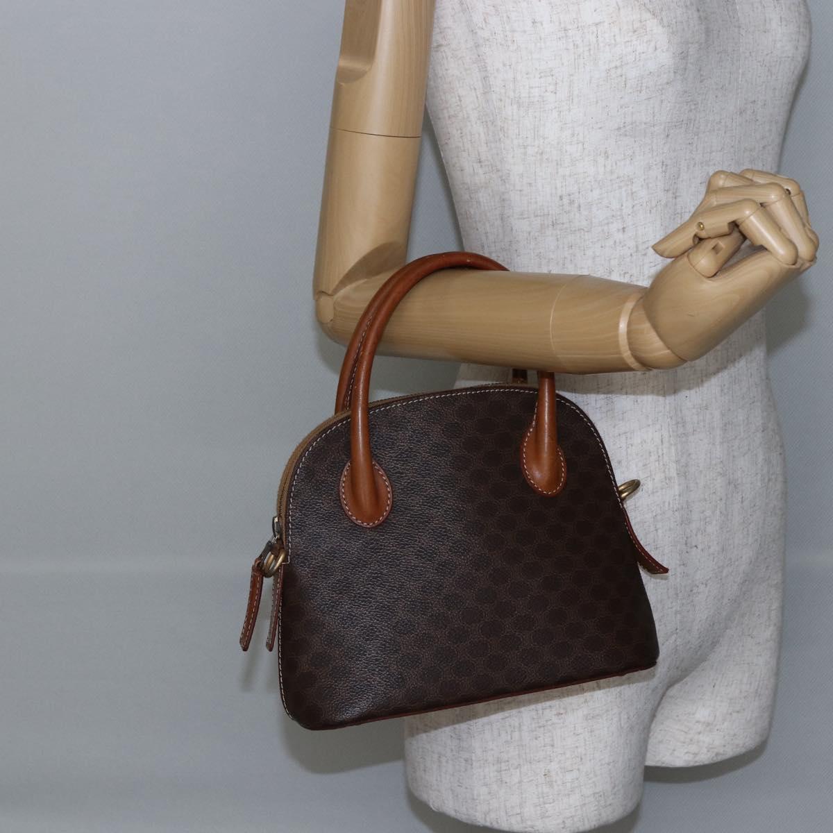 CELINE Macadam Canvas Hand Bag PVC Leather Brown Auth ki6076