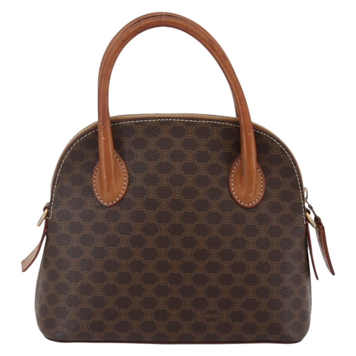 CELINE Macadam Canvas Hand Bag PVC Leather Brown Auth ki6076