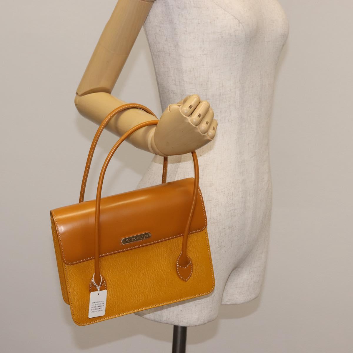 Burberrys Hand Bag Leather Yellow Auth ki6077