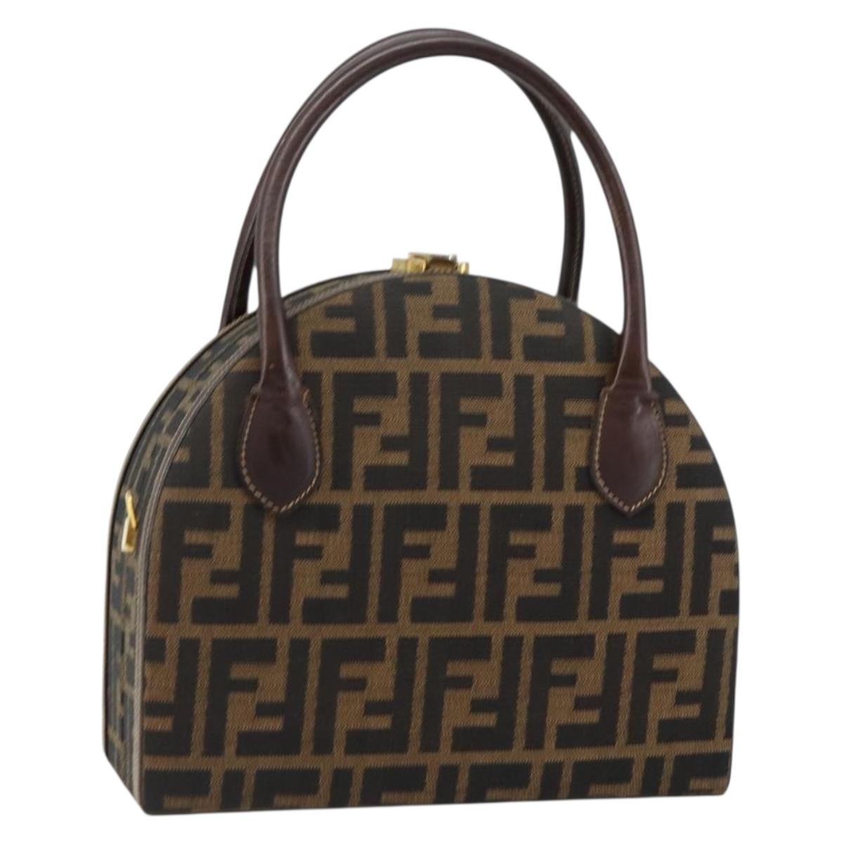 FENDI Zucca Canvas Hand Bag Brown Black Auth ki6078