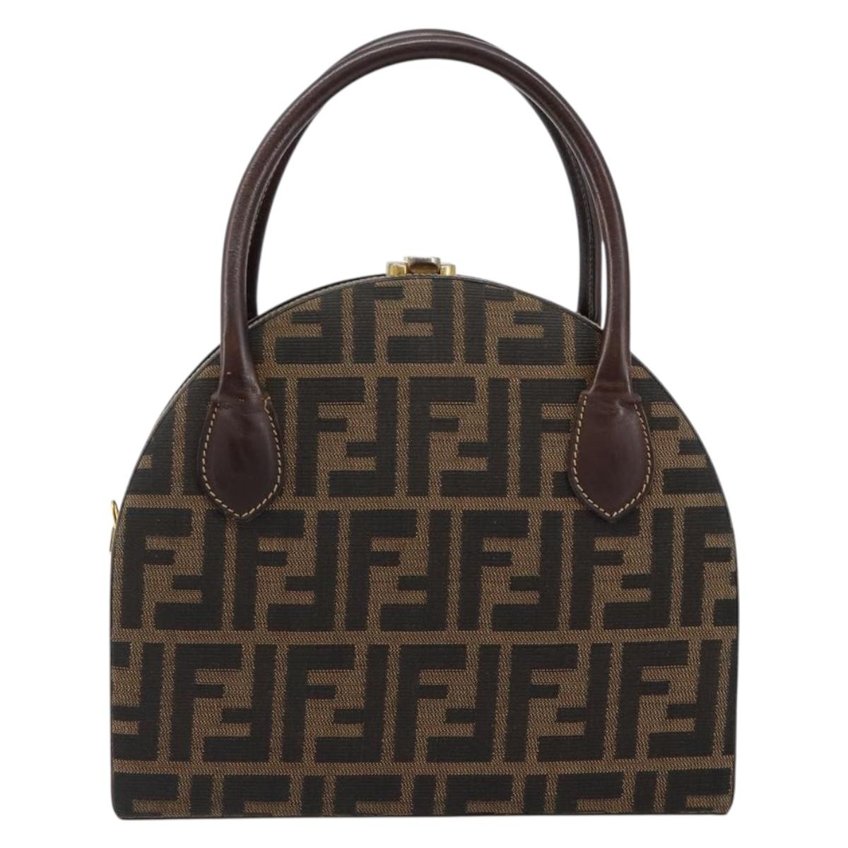 FENDI Zucca Canvas Hand Bag Brown Black Auth ki6078