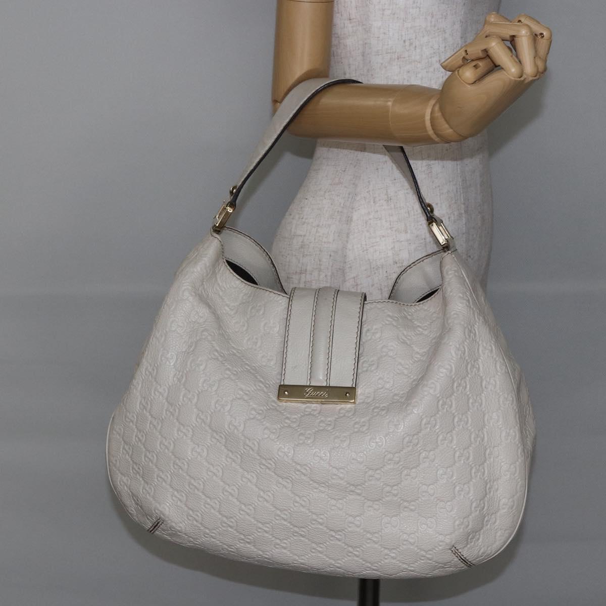 GUCCI Guccissima GG Shoulder Bag Leather White Auth ki6079