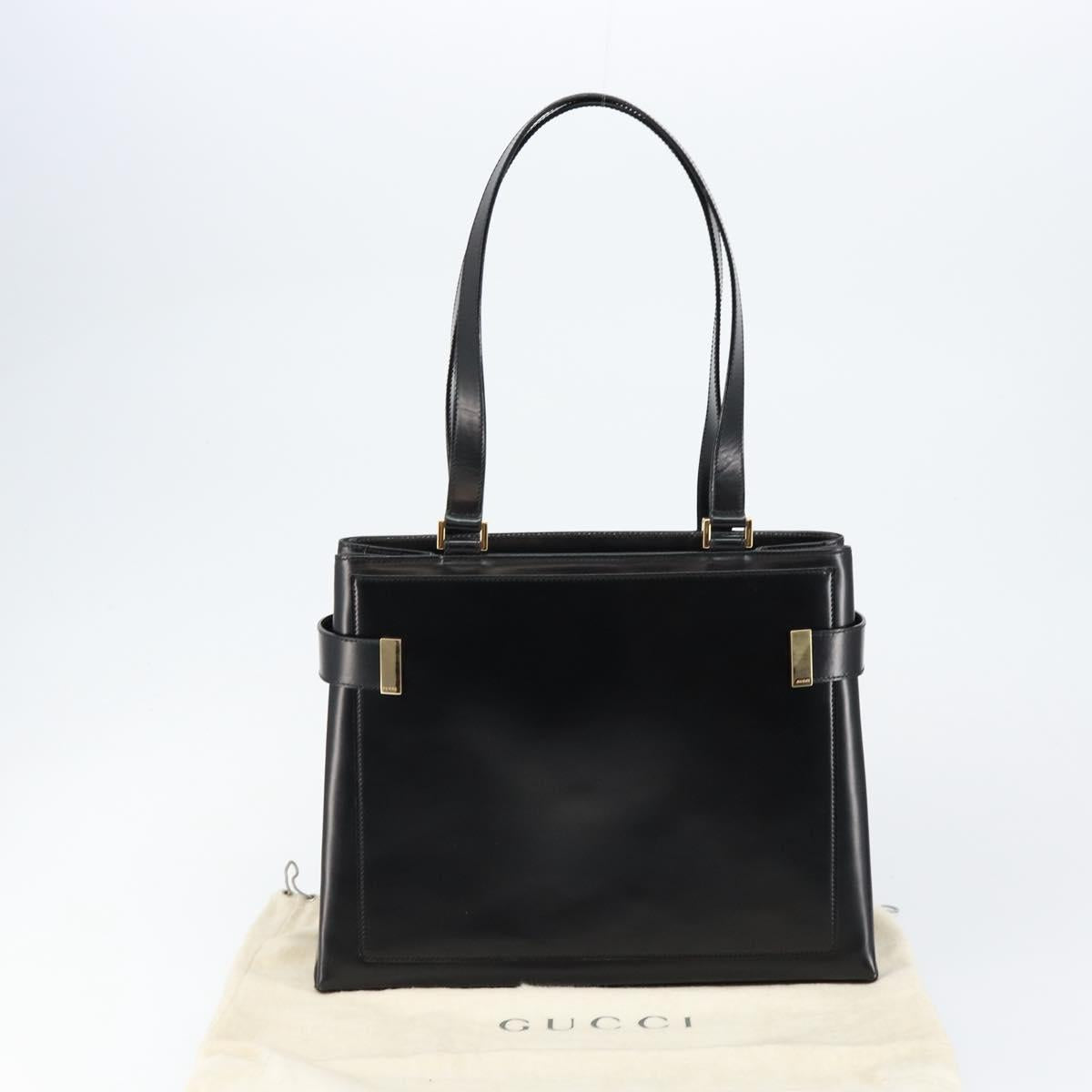 GUCCI Tote Bag Leather Black Auth ki6082