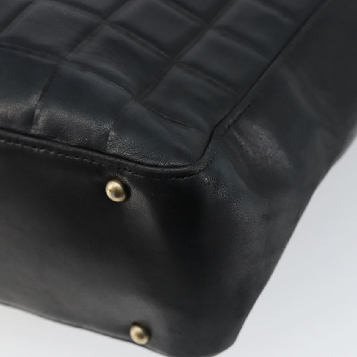 CHANEL Choco Bar COCO Mark Tote Bag Lamb Skin Black CC Auth ki6083