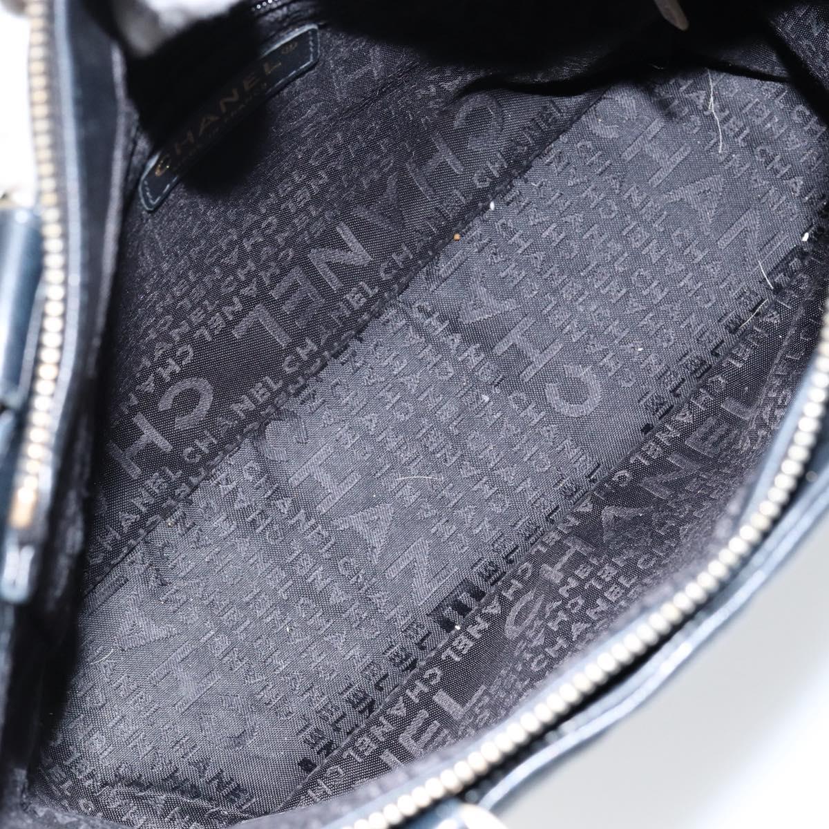 CHANEL Choco Bar COCO Mark Tote Bag Lamb Skin Black CC Auth ki6083