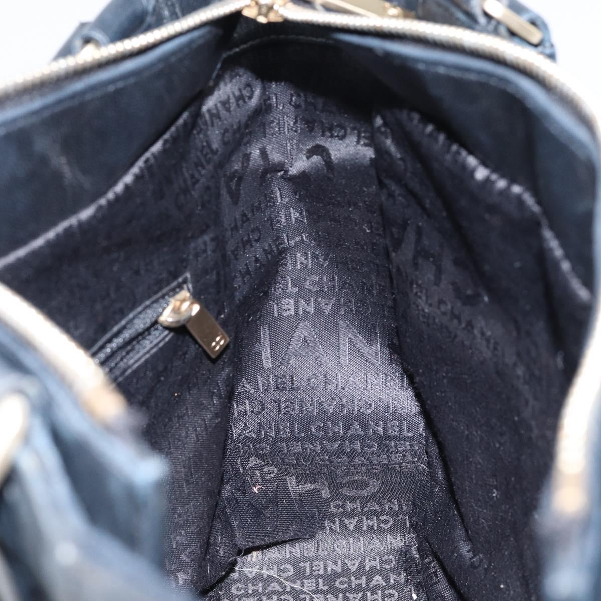 CHANEL Choco Bar COCO Mark Tote Bag Lamb Skin Black CC Auth ki6083